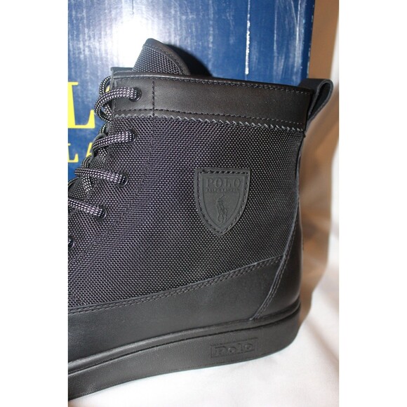 POLO RALPH LAUREN MEN\'S CANVAS LEATHER RINGER II HIGH‎ TOPS BLACK SZ 13 NIB main image 7